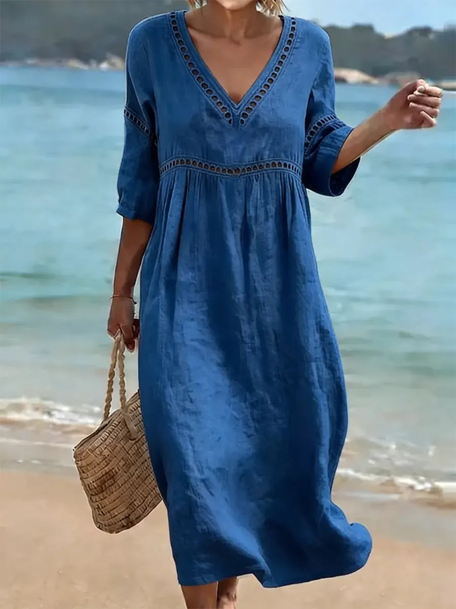 Vestido de Algodón para Mujer | Cuello en V, Estilo Casual de Verano
