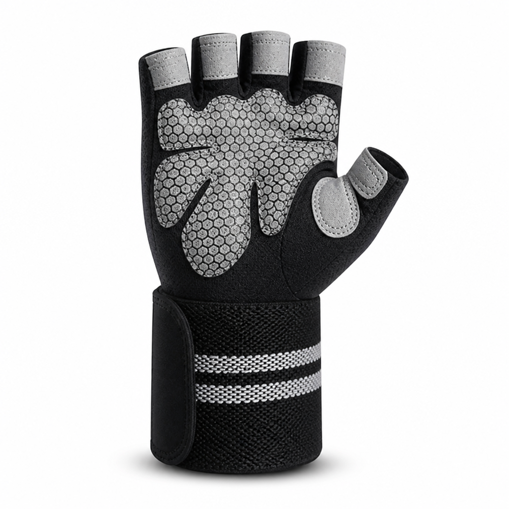Fitnesshandschoenen met halve vingers, gewatteerde handpalm en polsband