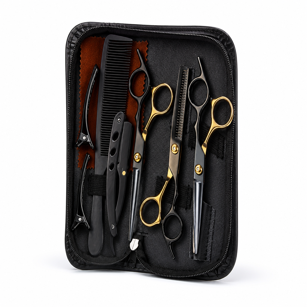 Kit de ciseaux de coiffure avec ciseaux à effiler et étui