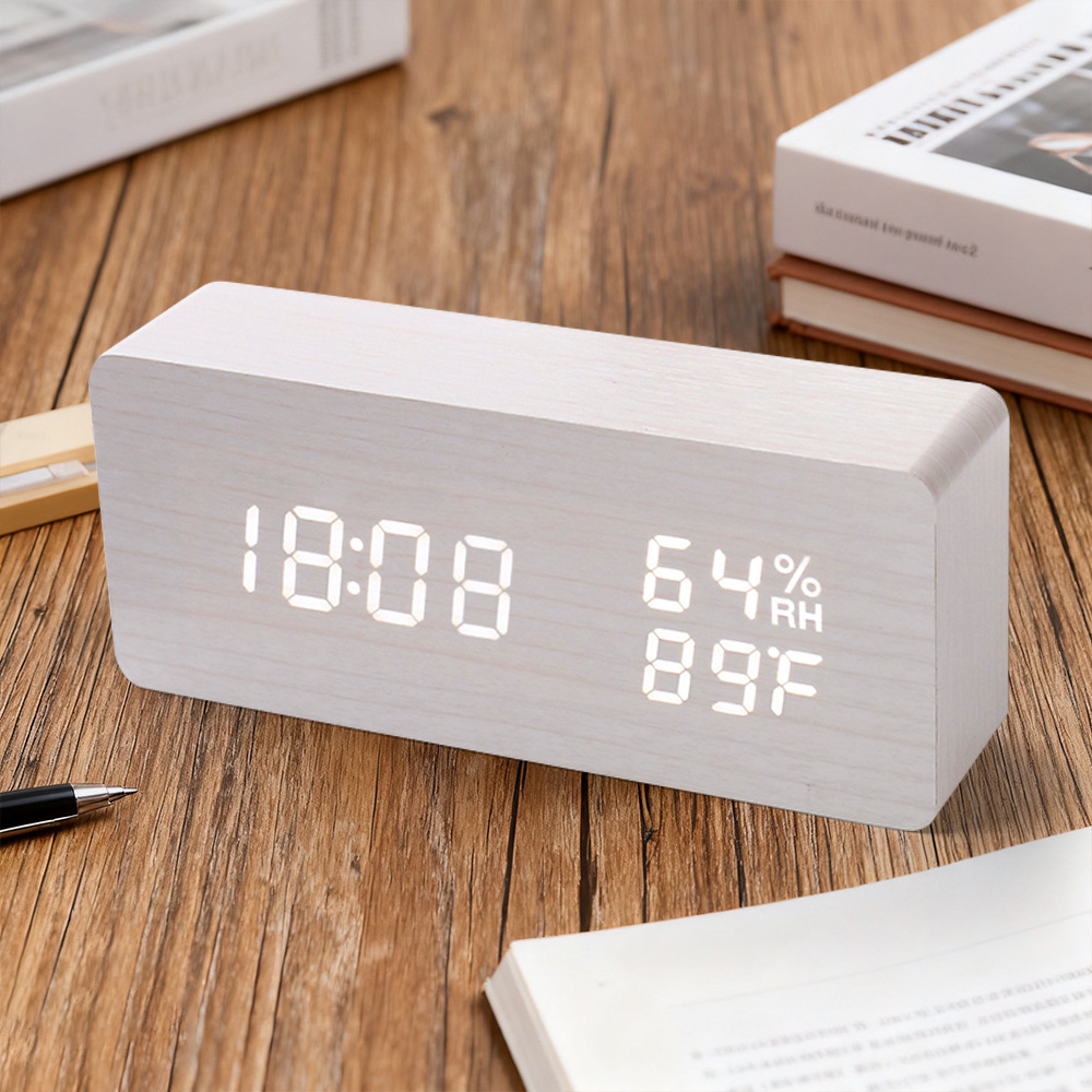 Despertador LED Digital de Madera Moderno con Temperatura