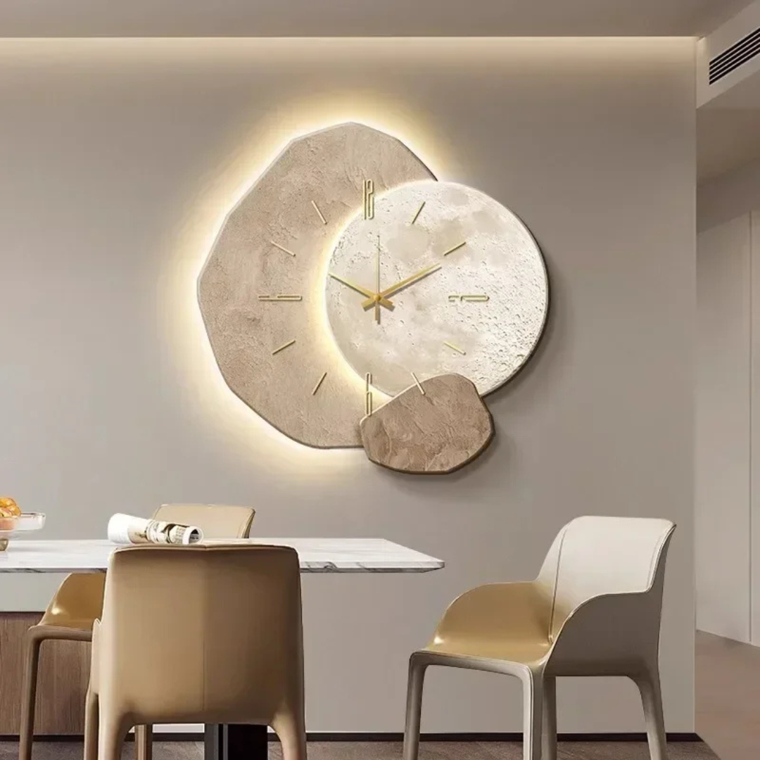 Reloj de Pared LED de Madera Natural con Iluminación Ambiental