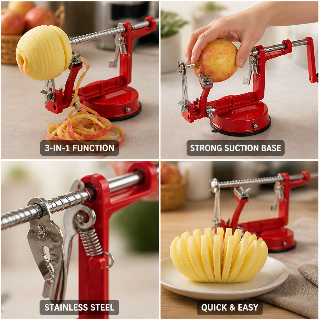 Handmatige 3-in-1-appelschiller met zuignap