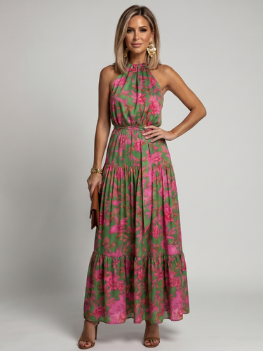 Rowen | Vestido Midi con Cuello Halter Drapado