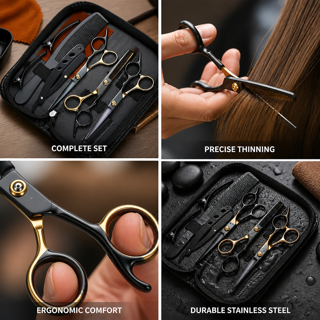 Kit de ciseaux de coiffure avec ciseaux à effiler et étui