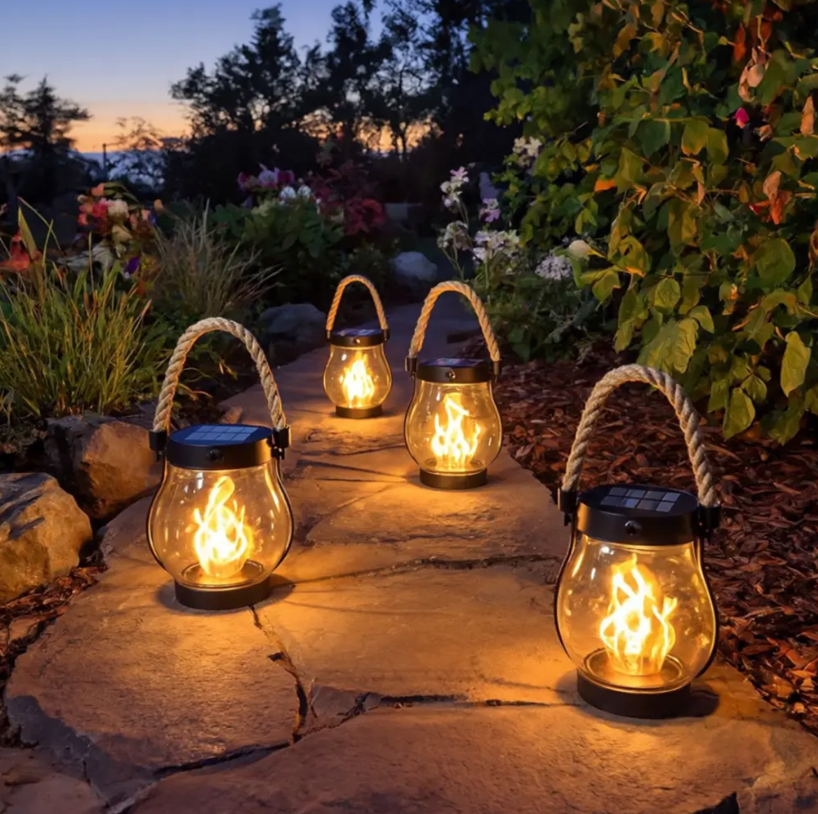 LlamaViva Farol Solar con Llama Danzante para Jardín y Terraza