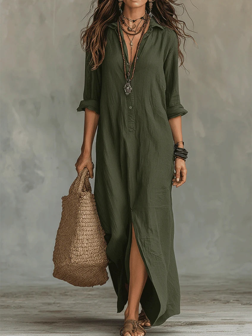 Vestido Camisero Largo para Mujer | Corte Fluido y Botones