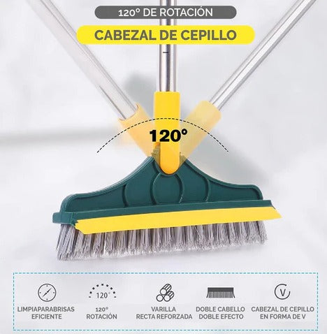 Cepillo de Limpieza 2 en 1 con Cabezal Giratorio 120° – Cerdas Duras Triangulares para Suelos, Baños y Esquinas