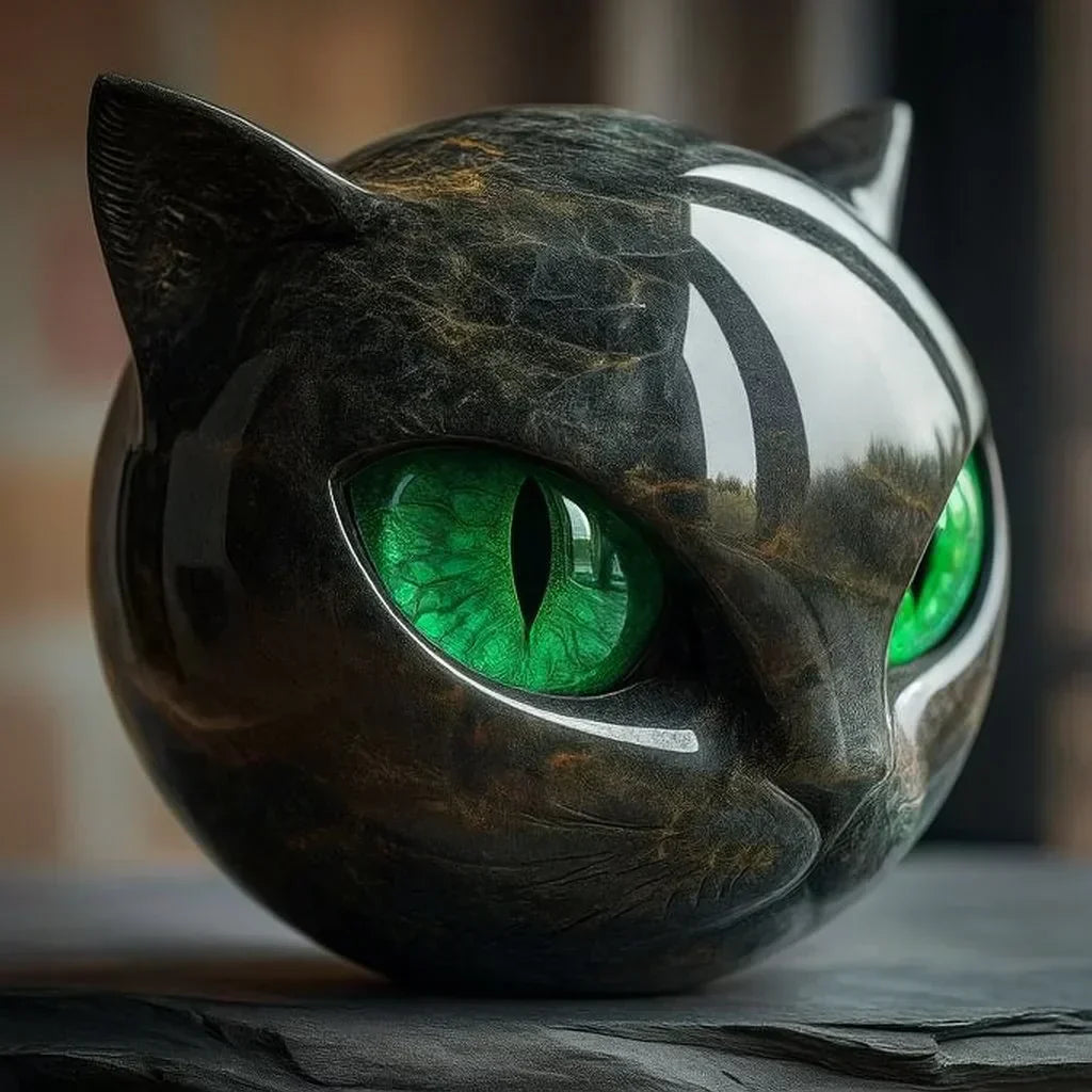 Lunaris - Escultura de Cabeza de Gato Negro Místico