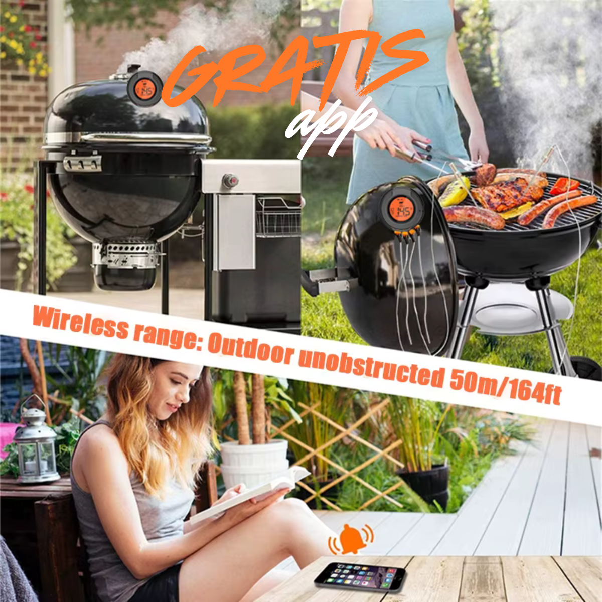 Termómetro de temperatura Ai BBQ + App móvil gratuita