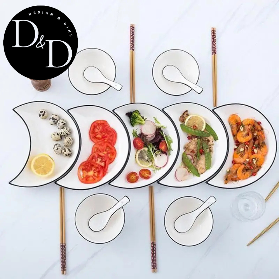 Lunar Luxe: set de platos de cerámica en forma de luna de 5 piezas