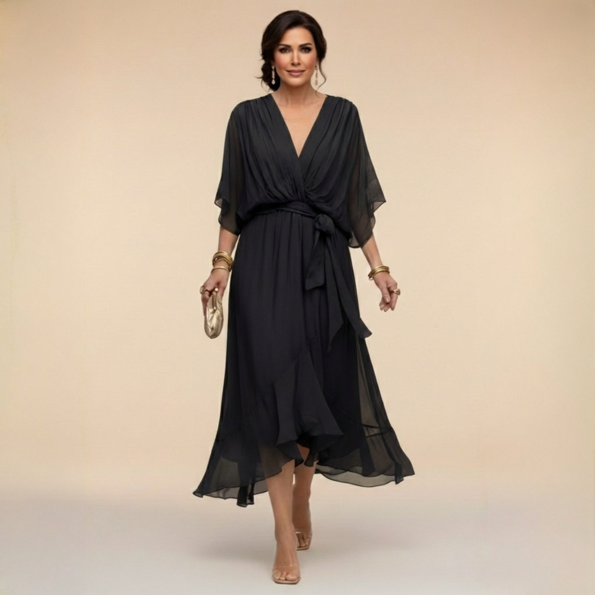 Vestido Midi para Mujer | Escote en V y Cintura Ajustable