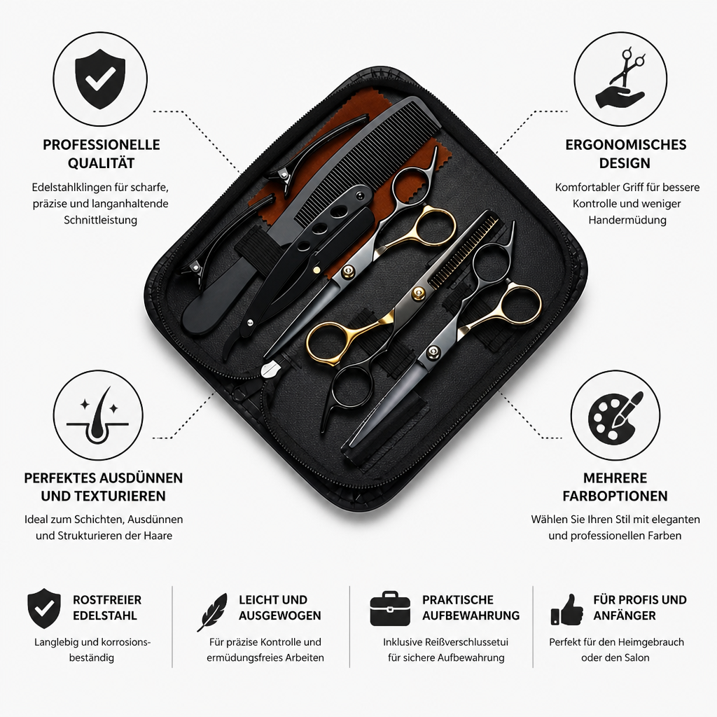 Kit de ciseaux de coiffure avec ciseaux à effiler et étui