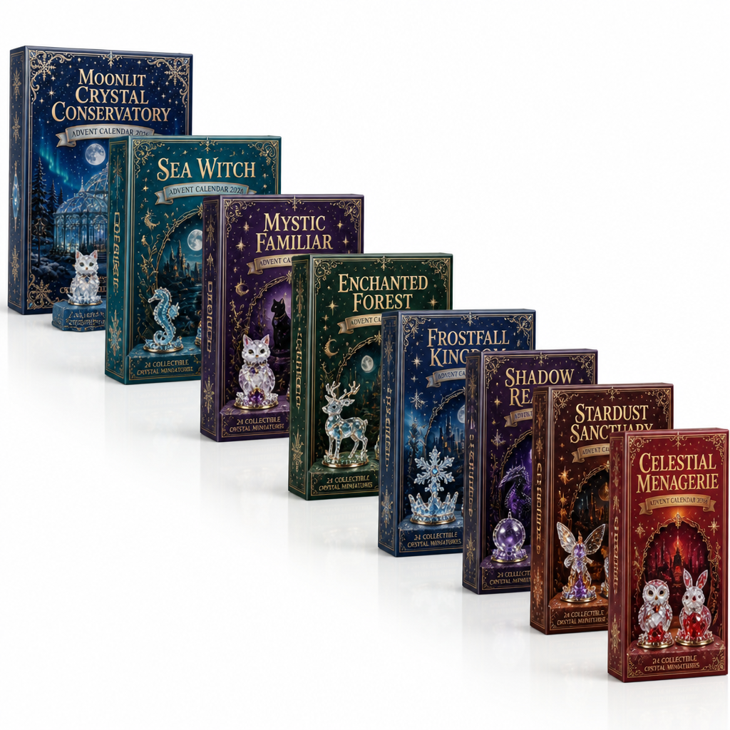 Adventskalender met 24 decoratieve miniaturen in glasstijl