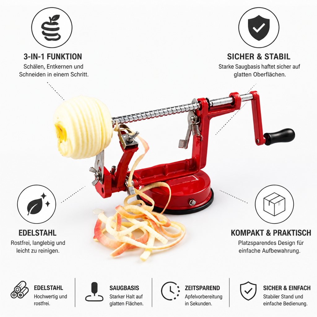 Handmatige 3-in-1-appelschiller met zuignap