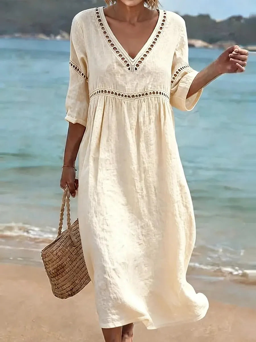 Vestido de Algodón para Mujer | Cuello en V, Estilo Casual de Verano