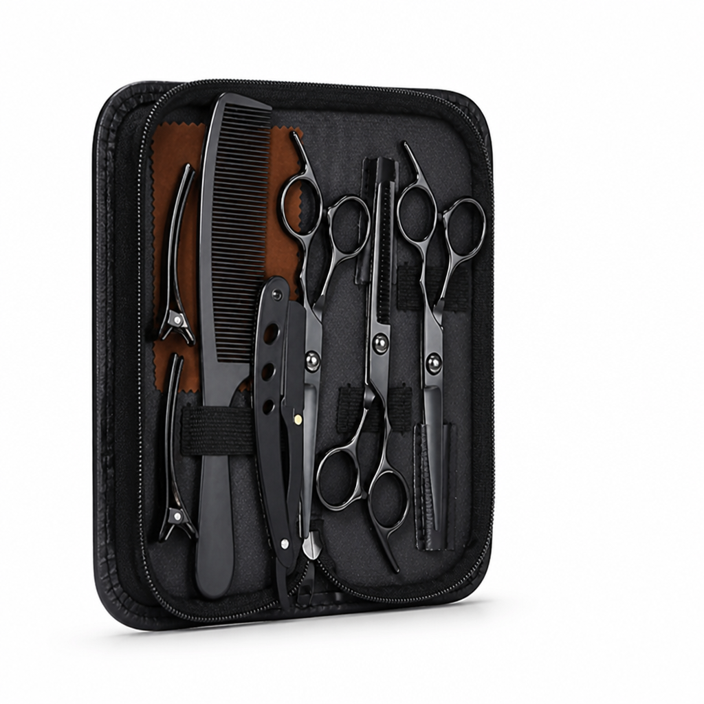 Kit de ciseaux de coiffure avec ciseaux à effiler et étui