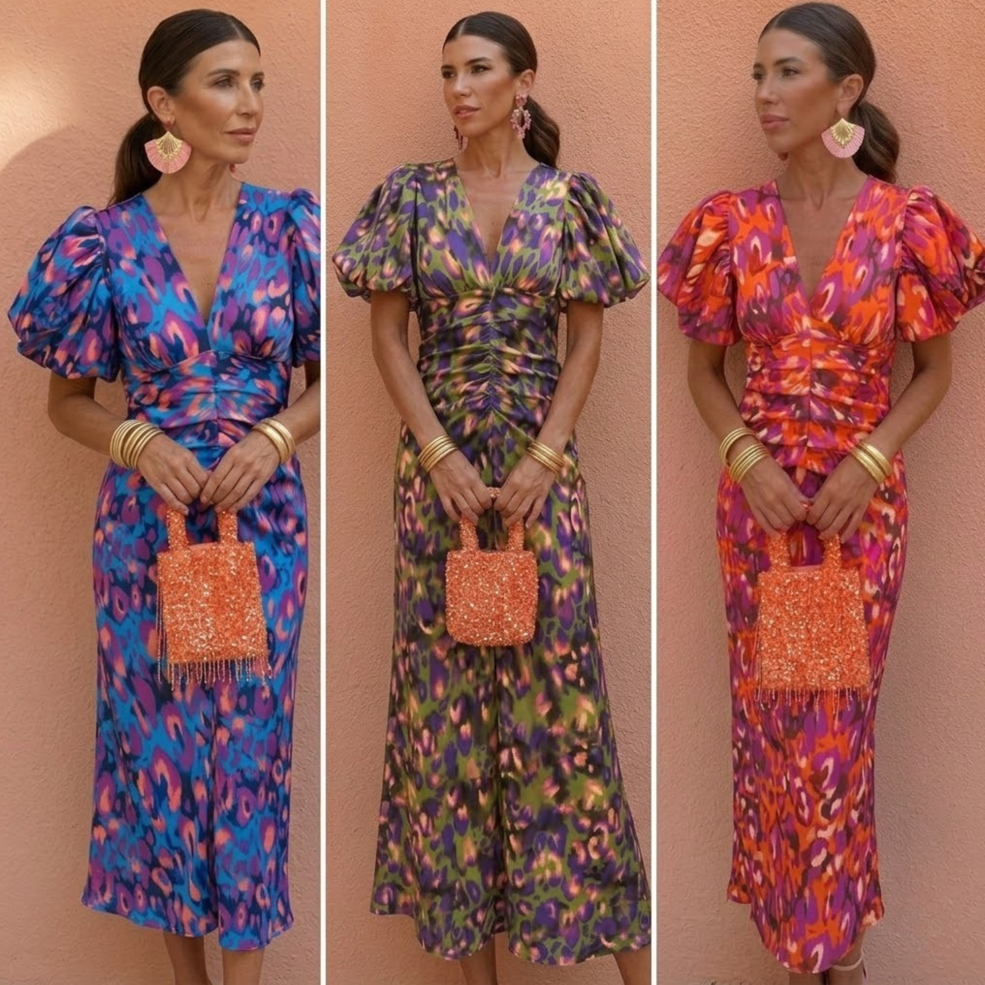 Vestido de Primavera para Mujer | Escote en V y Mangas Abullonadas