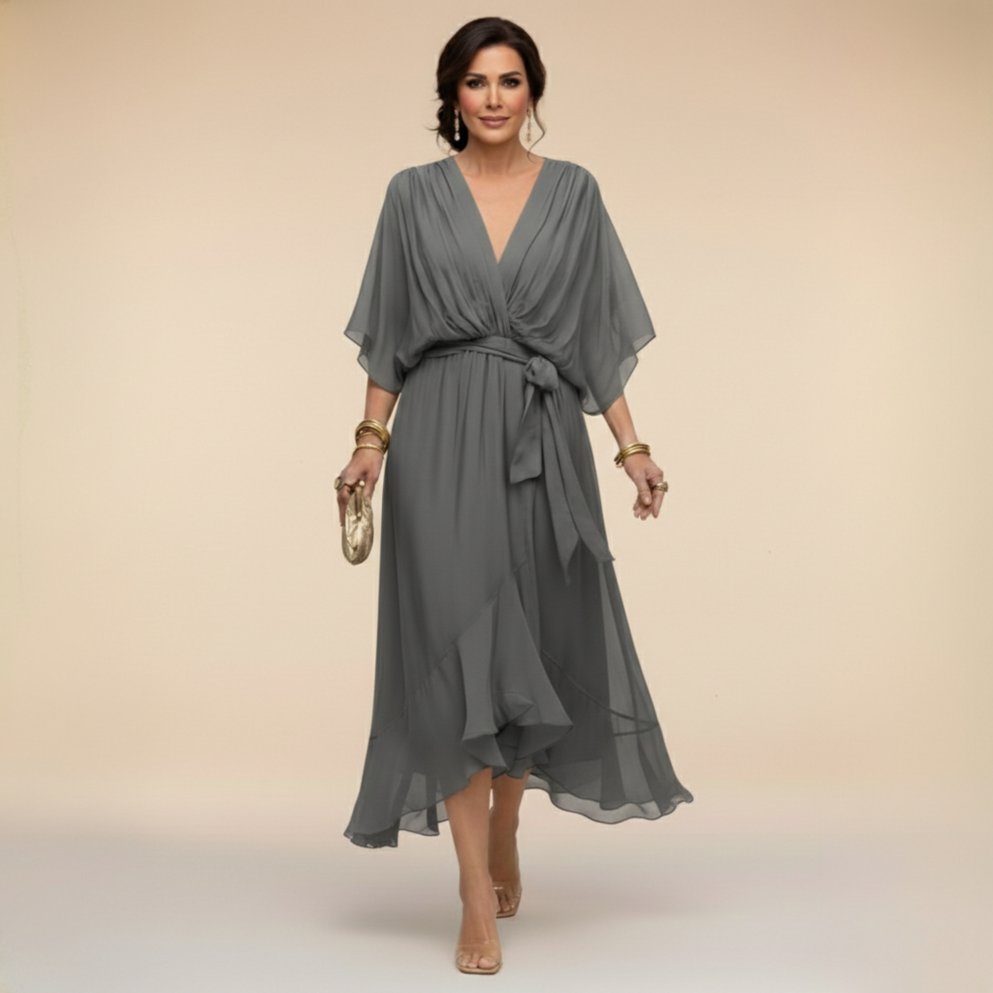 Vestido Midi para Mujer | Escote en V y Cintura Ajustable