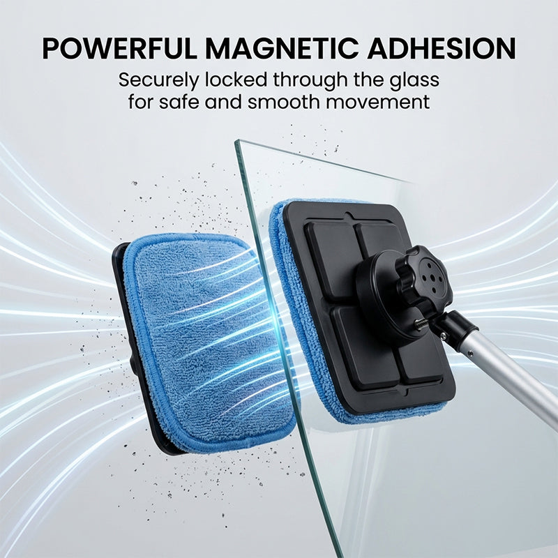 Dubbelzijdige magnetische set voor het reinigen van autoruiten met telescopische handgreep