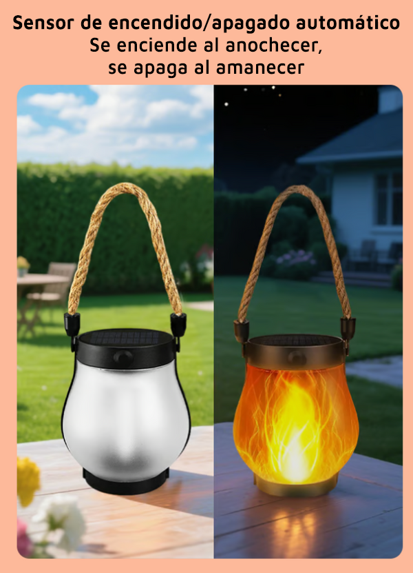 LlamaViva Farol Solar con Llama Danzante para Jardín y Terraza