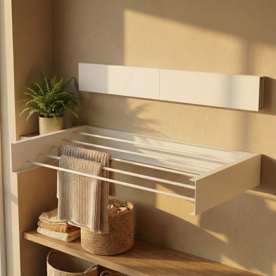 Tendedero de Pared Plegable y Extensible con Barras Retráctiles