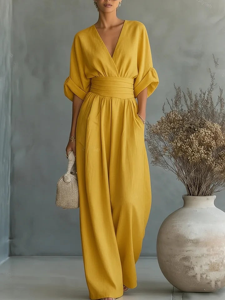 Mono para Mujer | Escote en V y Pantalón Ancho de Cintura Alta