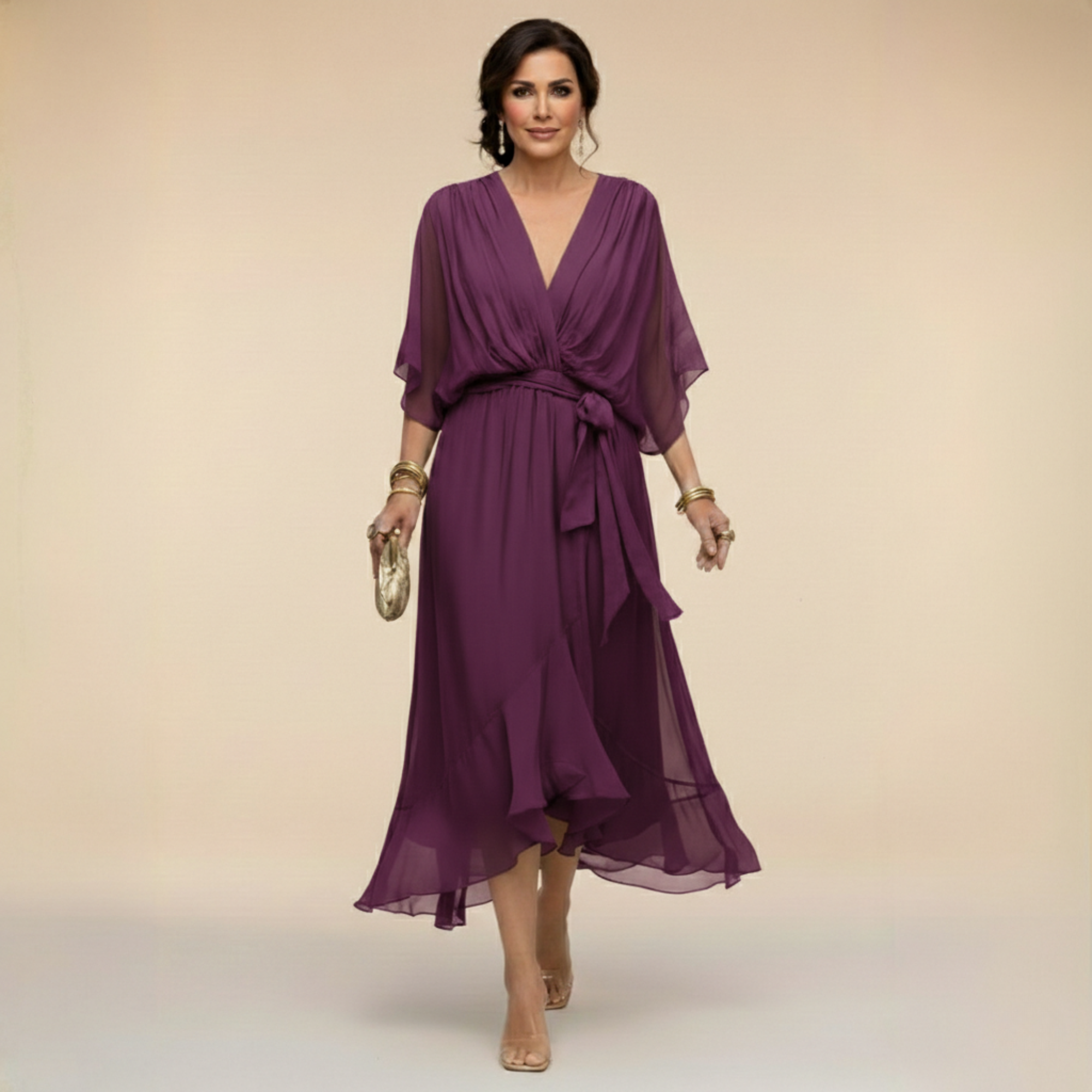 Vestido Midi para Mujer | Escote en V y Cintura Ajustable