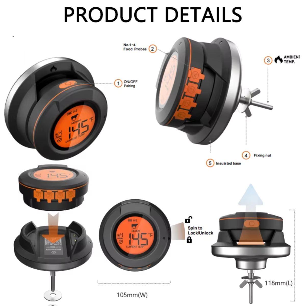 Termómetro de temperatura Ai BBQ + App móvil gratuita
