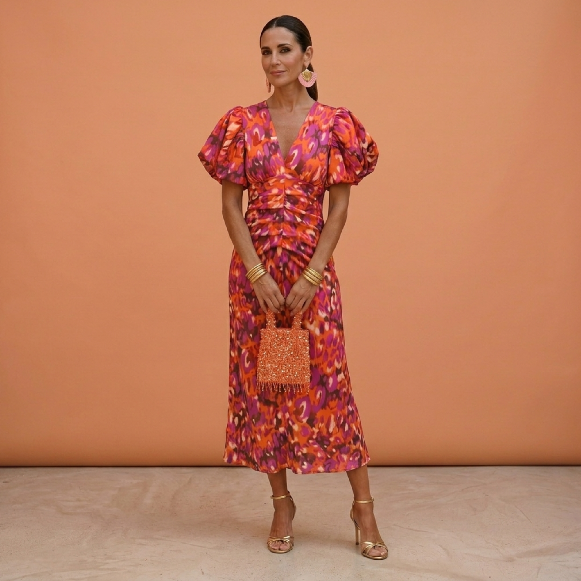 Vestido de Primavera para Mujer | Escote en V y Mangas Abullonadas