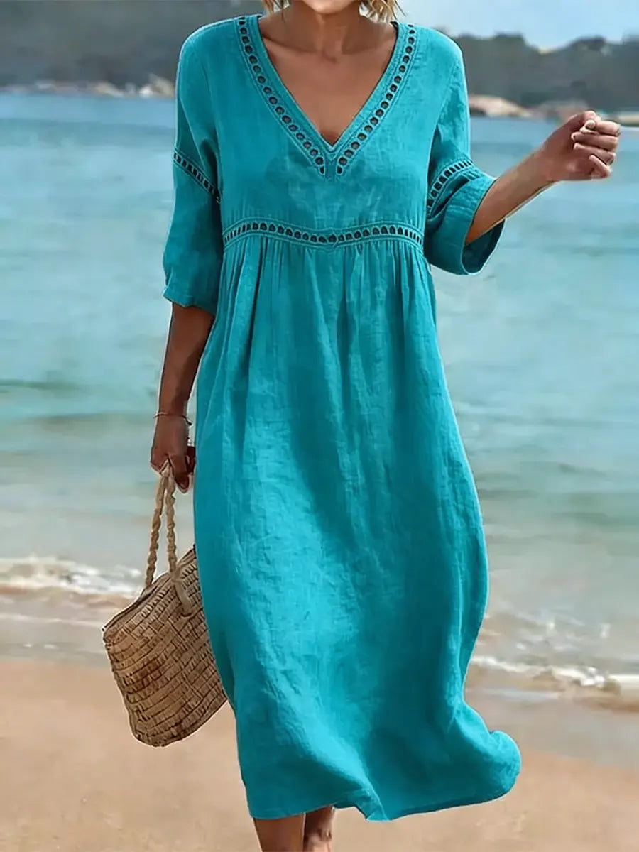Vestido de Algodón para Mujer | Cuello en V, Estilo Casual de Verano
