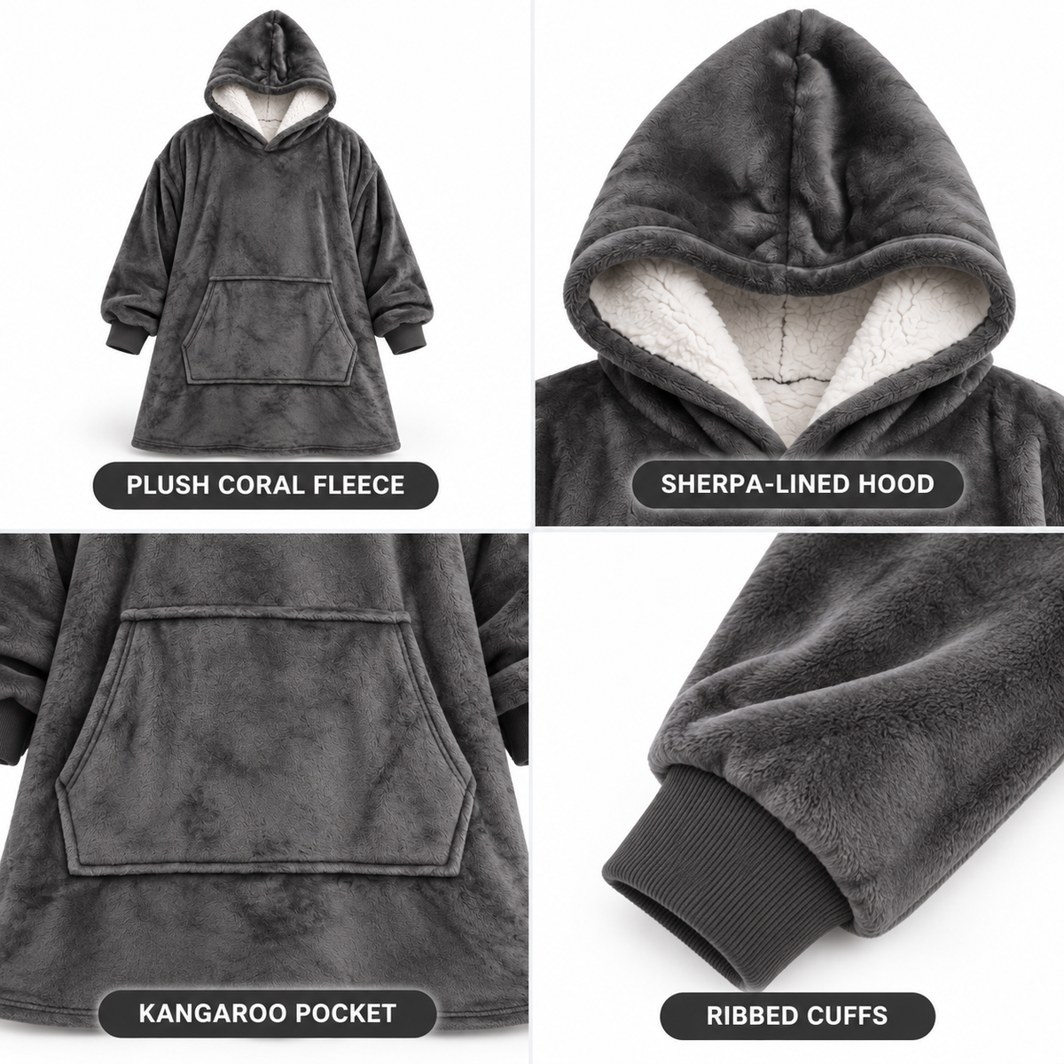 Oversize dekenhoodie met sherpakap en voorvak