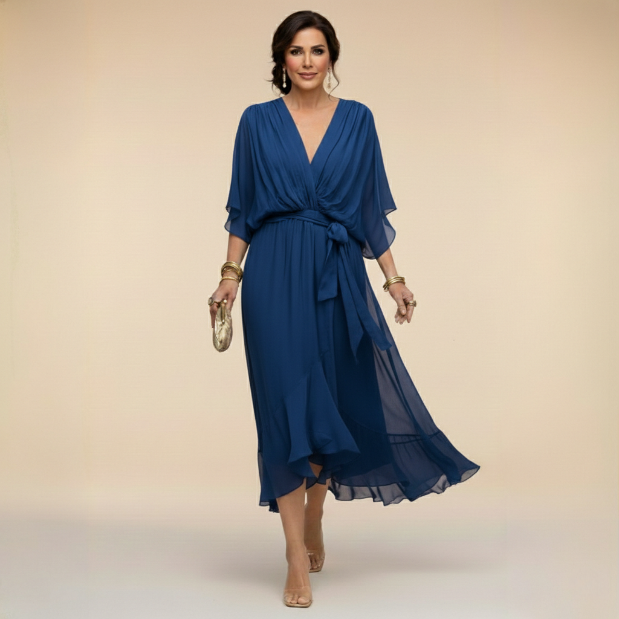 Vestido Midi para Mujer | Escote en V y Cintura Ajustable