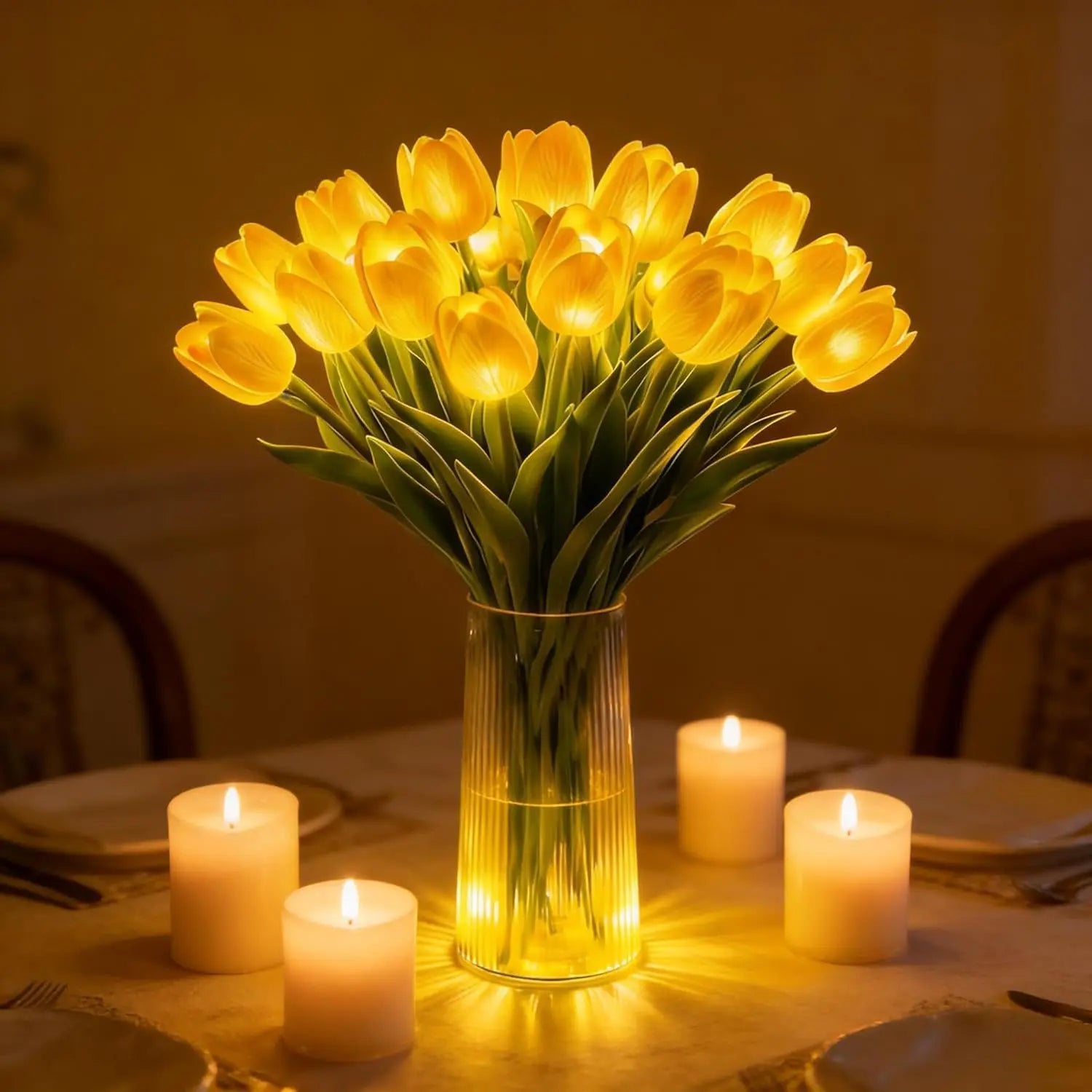 FloraTulipán Luz LED — Decoración floral con luz cálida