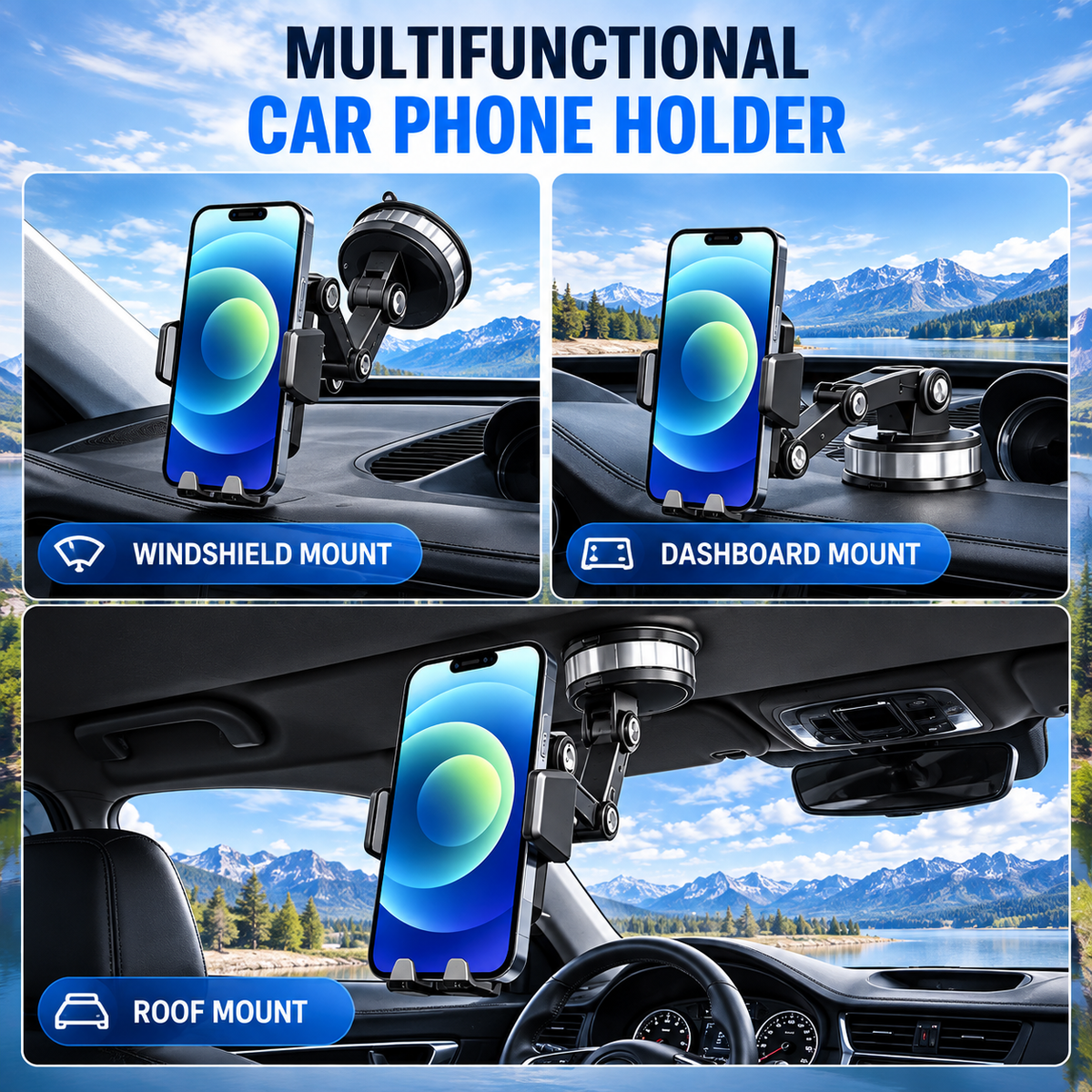 Telefoonhouder voor in de auto met zuignap en 360° verstelbare arm