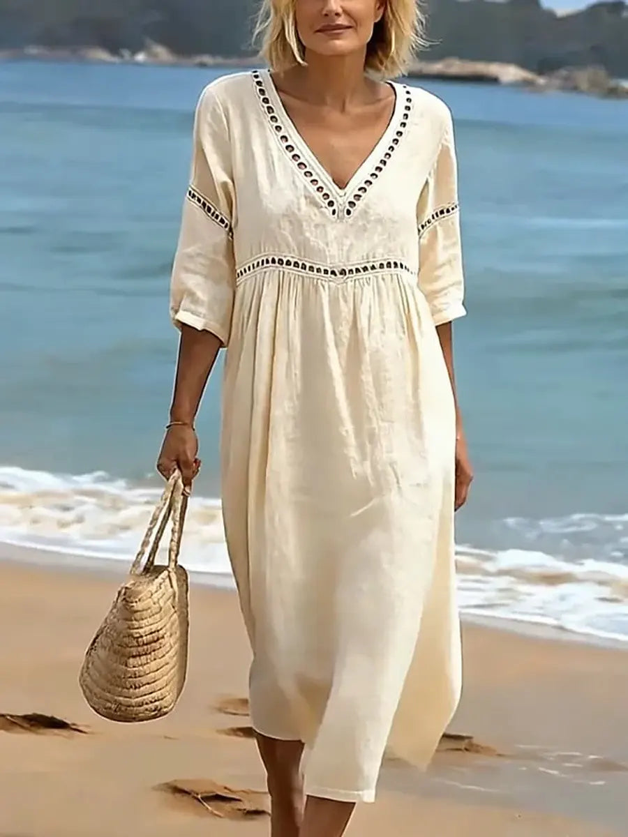 Vestido de Algodón para Mujer | Cuello en V, Estilo Casual de Verano