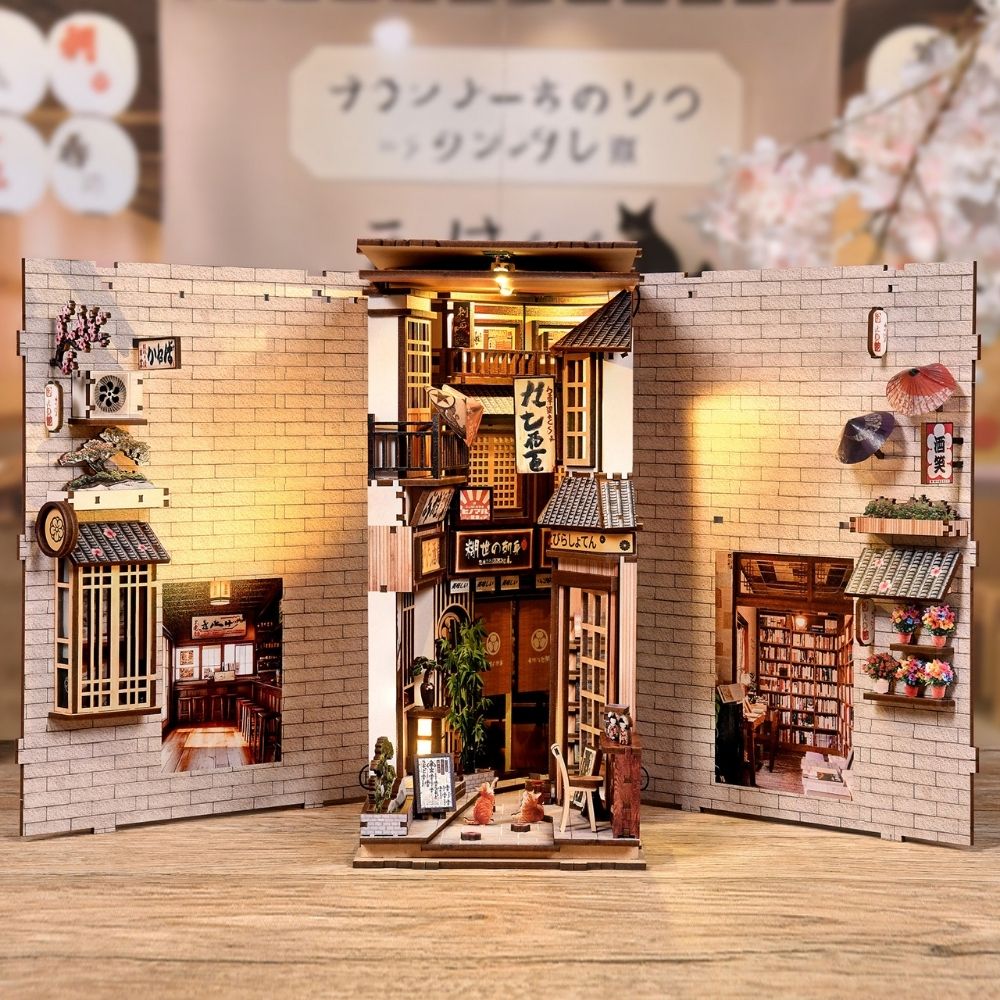 Maquette Book Nook DIY ruelle japonaise avec chats de 280 pièces et éclairage LED