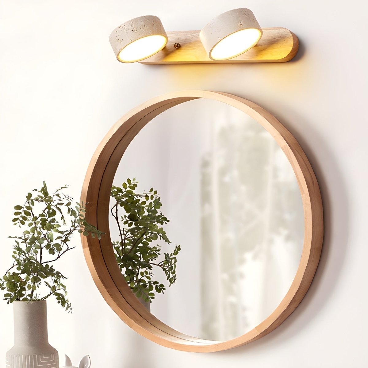 LED-wandlamp van travertijn en hout met 2 tot 4 lampen