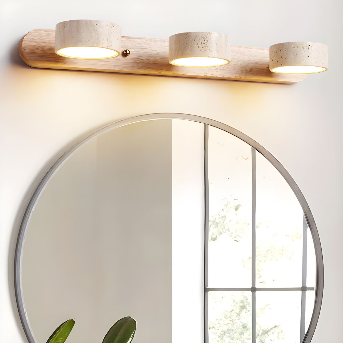 LED-wandlamp van travertijn en hout met 2 tot 4 lampen