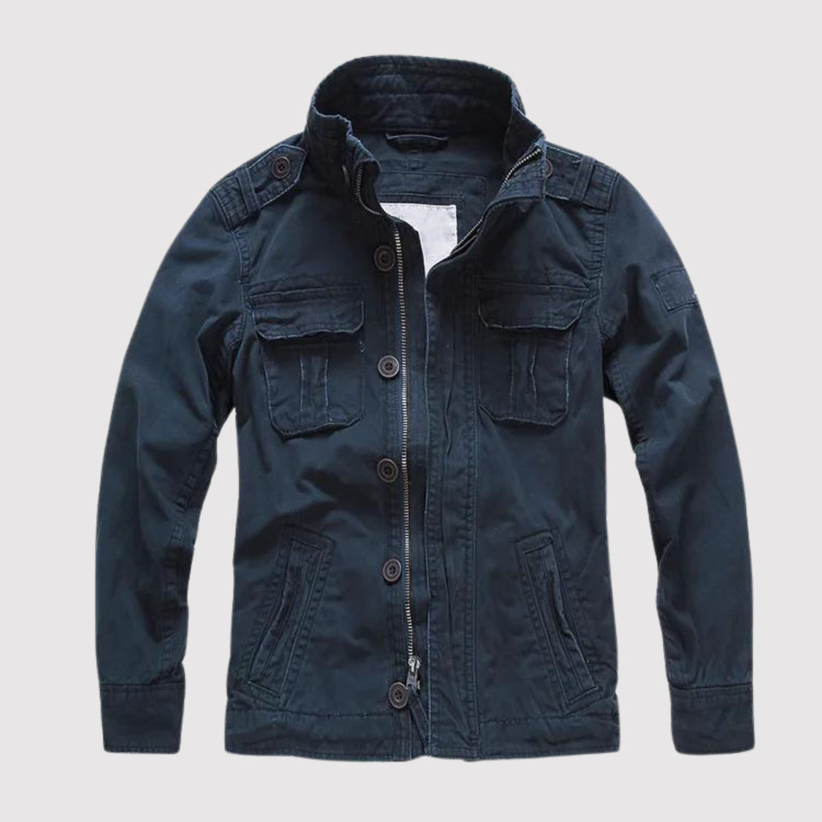 Chaqueta de estilo militar para hombre con bolsillos y cuello alto