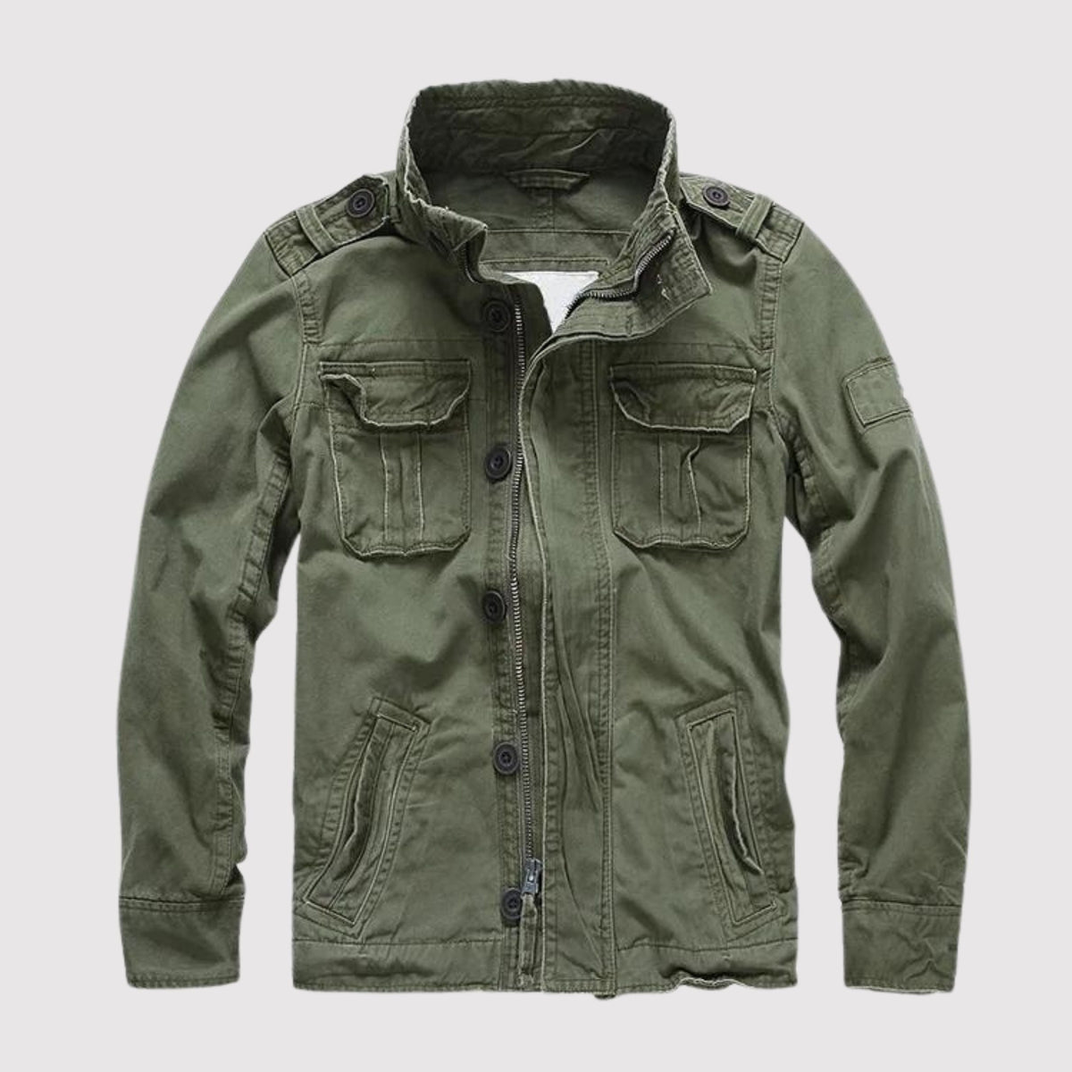 Chaqueta de estilo militar para hombre con bolsillos y cuello alto
