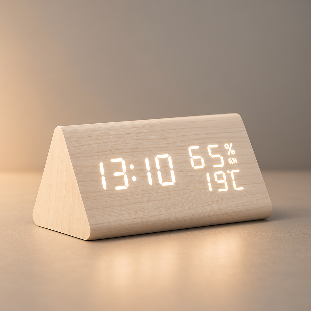 Despertador LED Digital de Madera Moderno con Temperatura