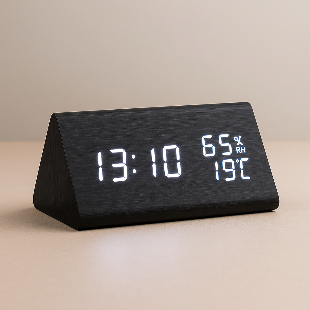 Despertador LED Digital de Madera Moderno con Temperatura