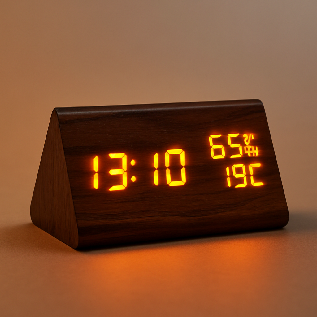 Despertador LED Digital de Madera Moderno con Temperatura