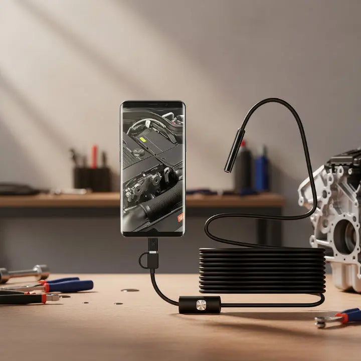 Cámara Endoscópica con Cable Flexible y Luz LED para Inspección con Móvil