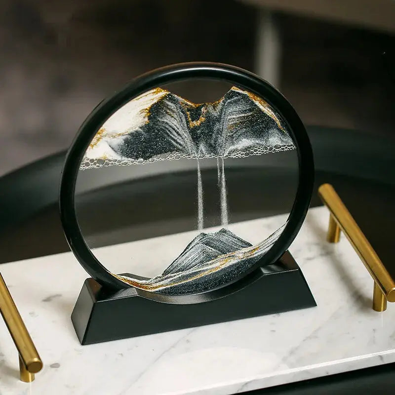 Tableau de sable mouvant rond de 25 x 20 cm avec cadre noir