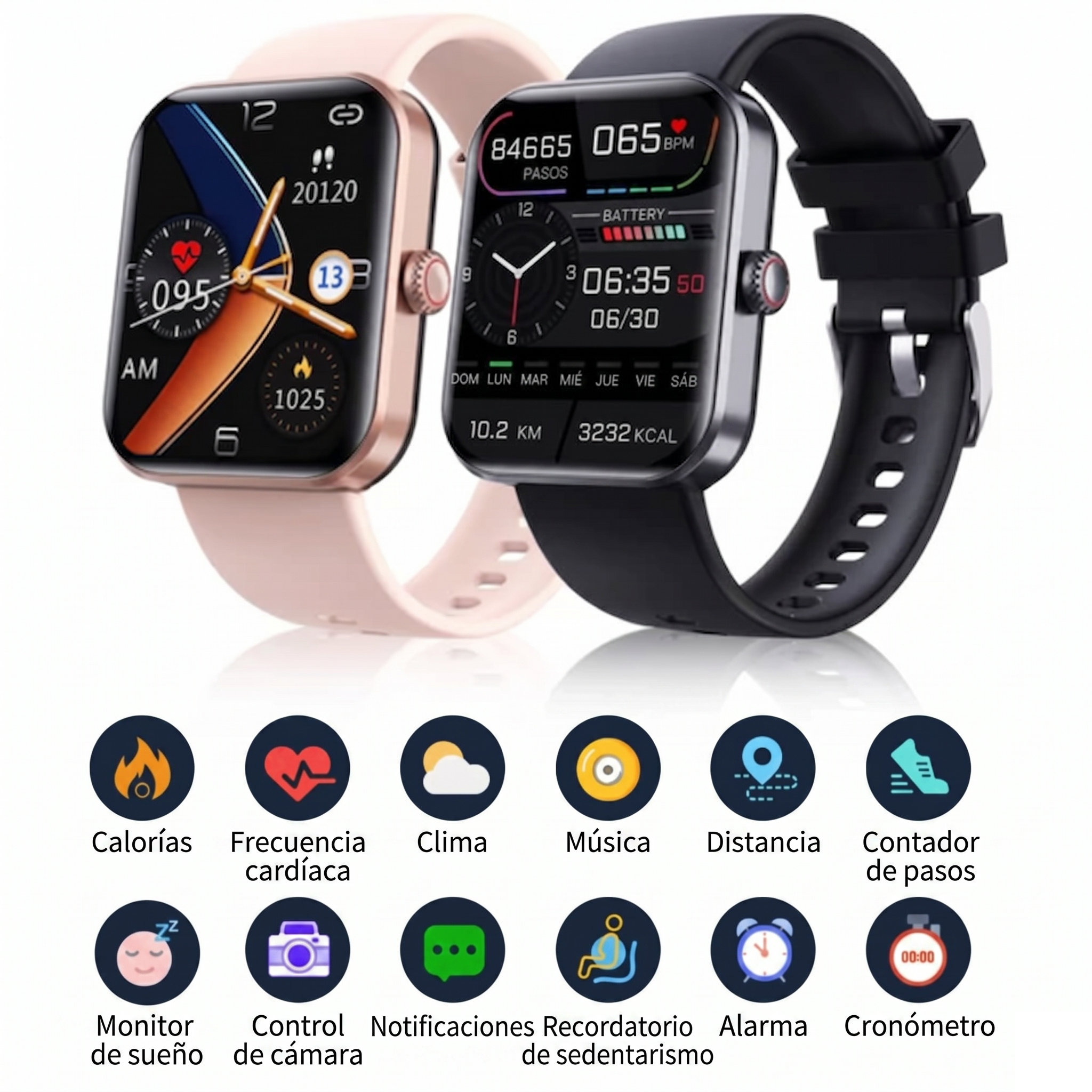 Smartwatch Deportivo con Monitor de Salud | Frecuencia Cardíaca, Sueño, Pasos y Notificaciones