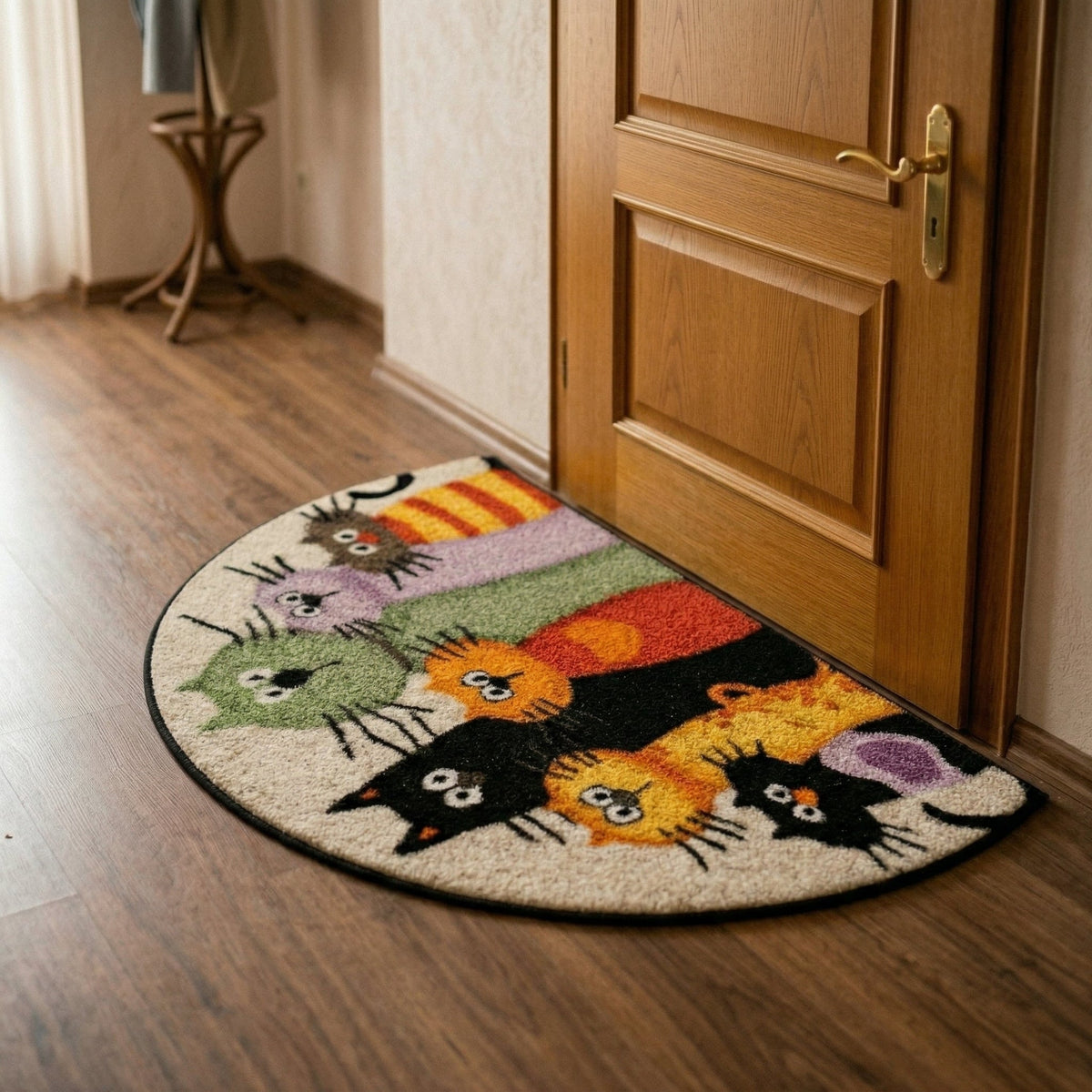 Alfombra de Lana con Diseño de Siete Gatos 90 x 60 cm