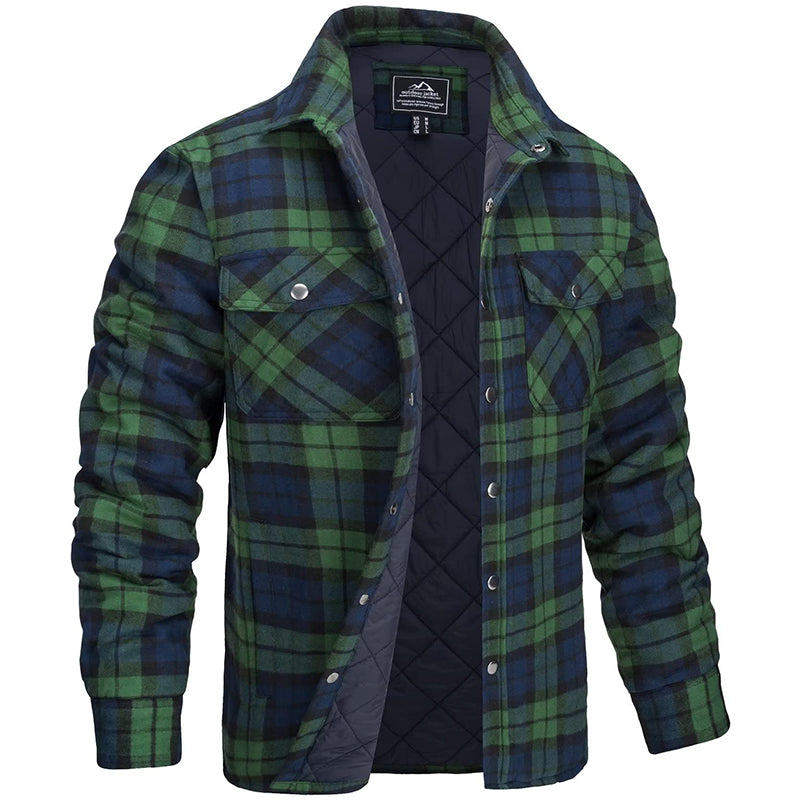 Sobrecamisa acolchada de cuadros para hombre con bolsillos de pecho