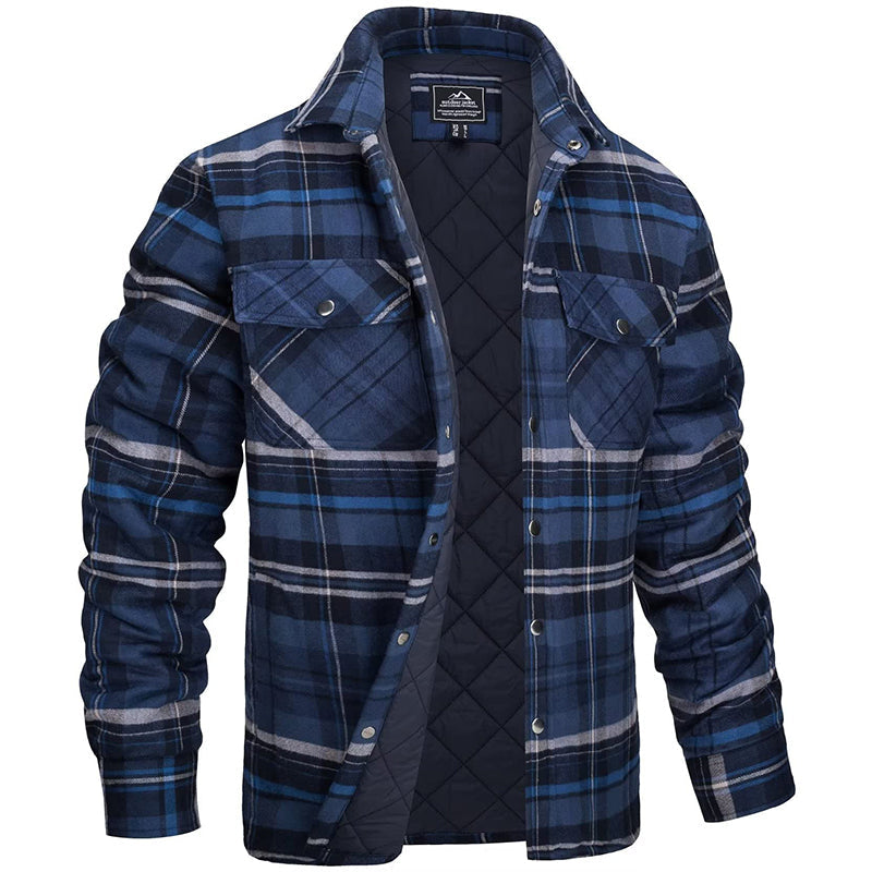 Sobrecamisa acolchada de cuadros para hombre con bolsillos de pecho