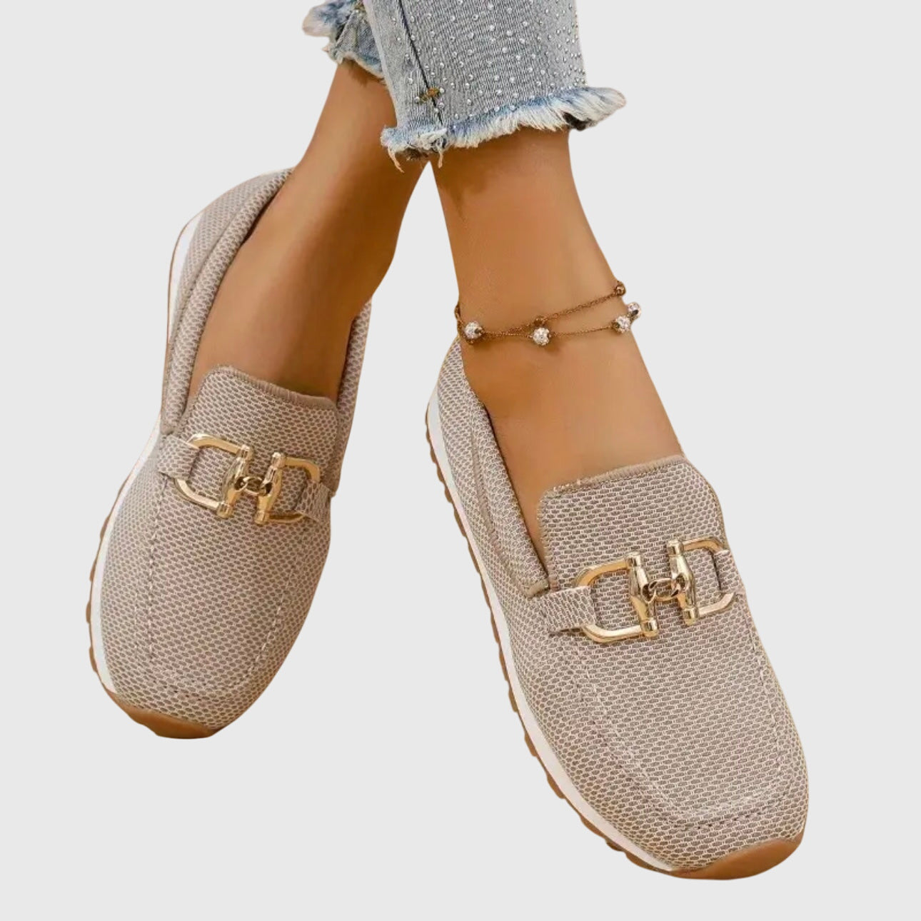 Mocassins orthopédiques pour femme avec boucle dorée et semelle rembourrée